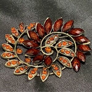 Vintage Amber Rhinestone Brooch Spiral Unique